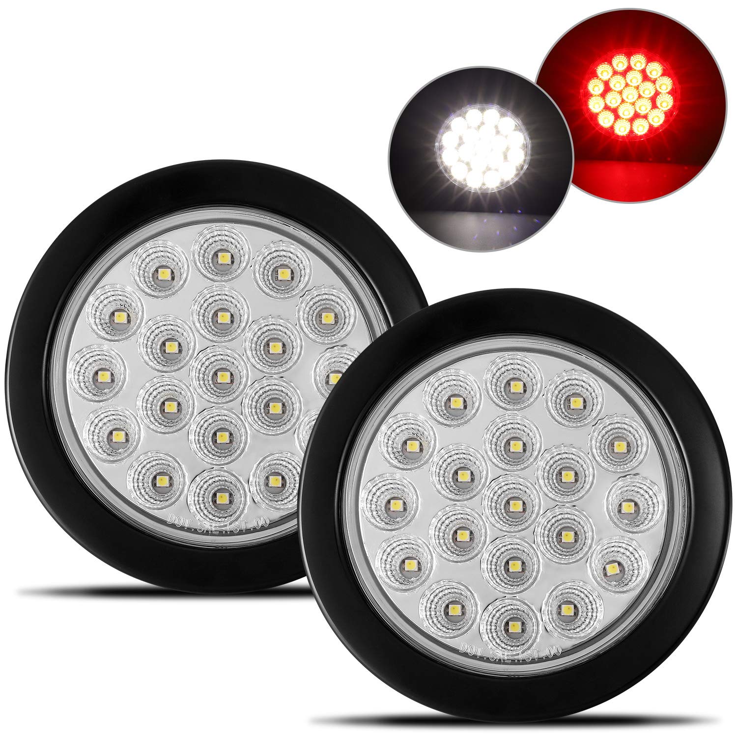 Partsam front face of 4-inch dual-color light showing clear lens and bright LEDs benefit visibility