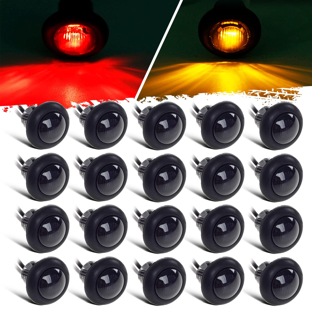 Partsam front-facing pack of 20 red marker lights showing compact design and uniform glow