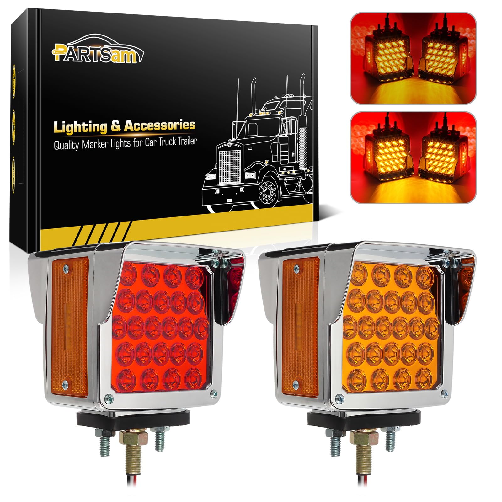 Partsam front-facing double-face pedestal light showing red and amber faces for clear signaling