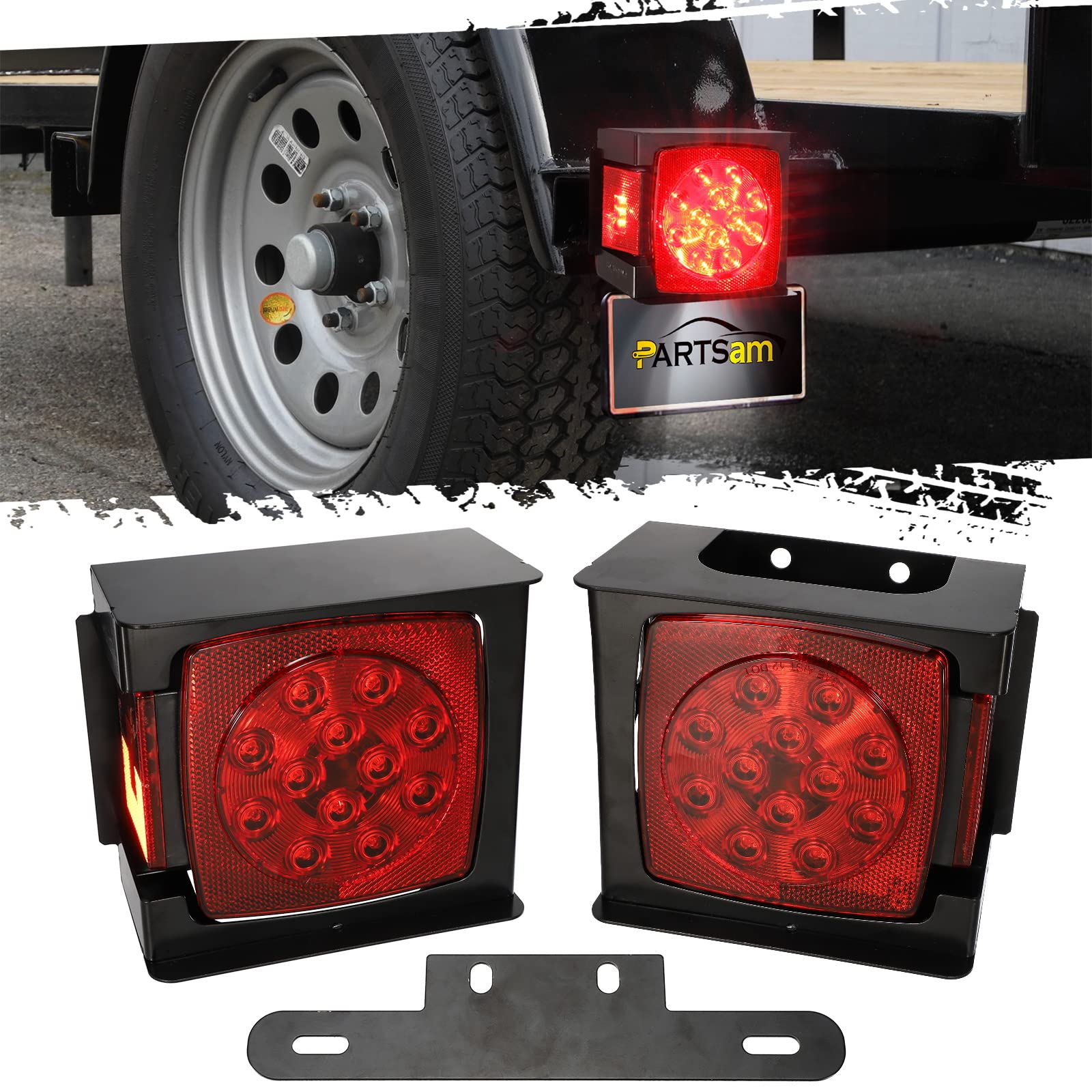 Partsam front view square LED lights showing clear lenses and bright safety