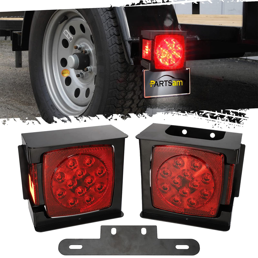 Partsam front view square LED lights showing clear lenses and bright safety