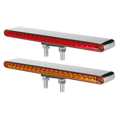Partsam front view of 12-inch dual-face LED bar showing amber and red lenses for added visibility