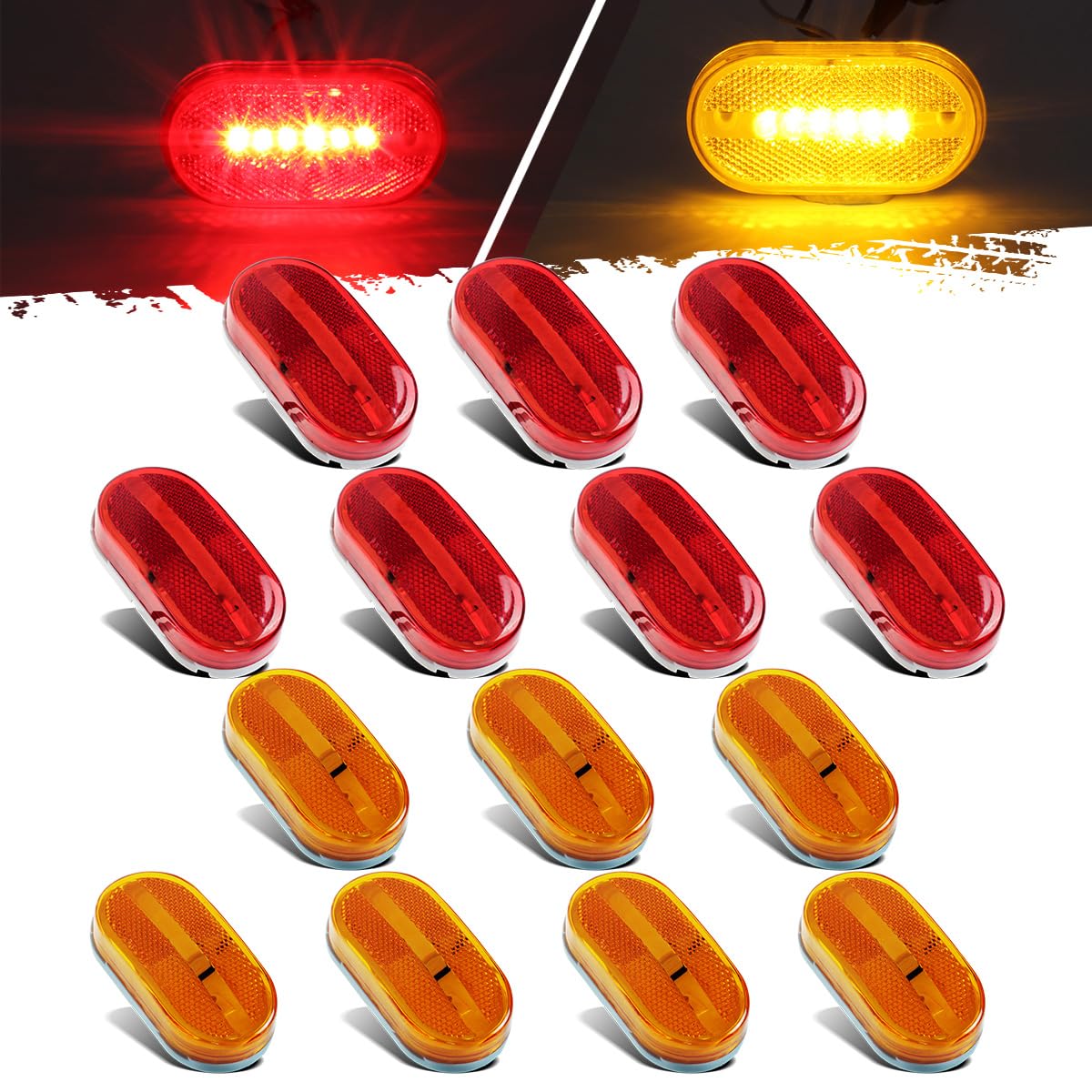 Partsam front view of 14-piece marker lights kit showing amber and red units for easy identification and quick install