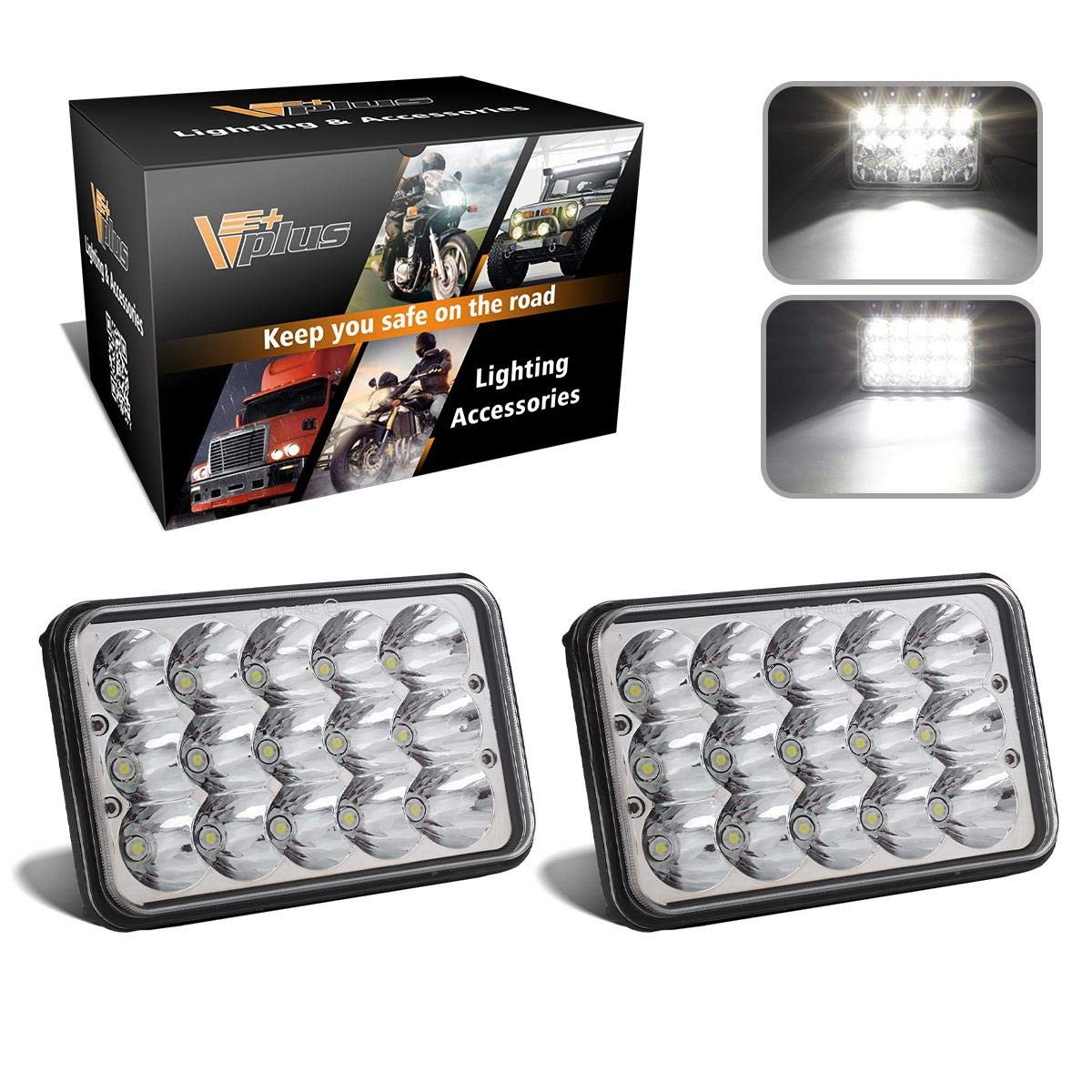 Partsam front view 4x6 LED headlight showing bright lens and improved visibility