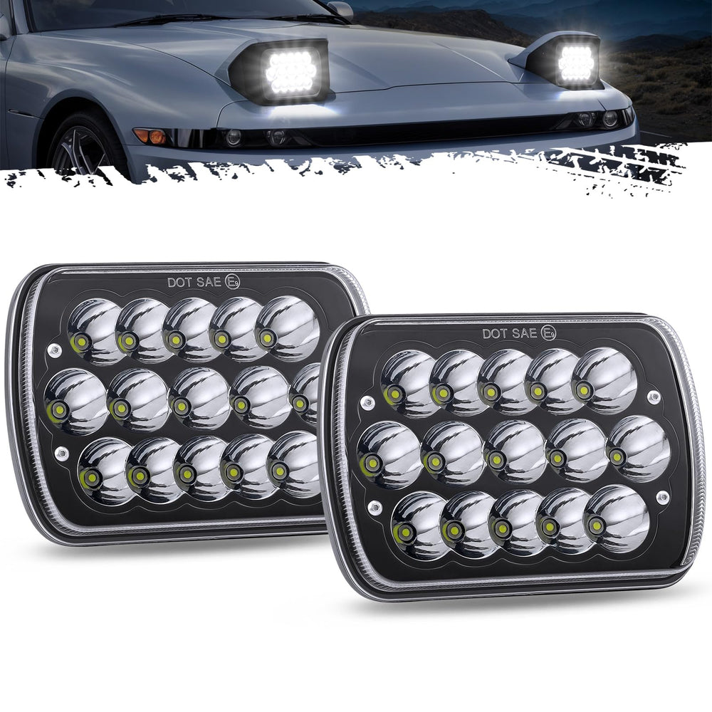 Partsam front view 7x6 LED headlight showing bright DRL and clear optics for improved visibility