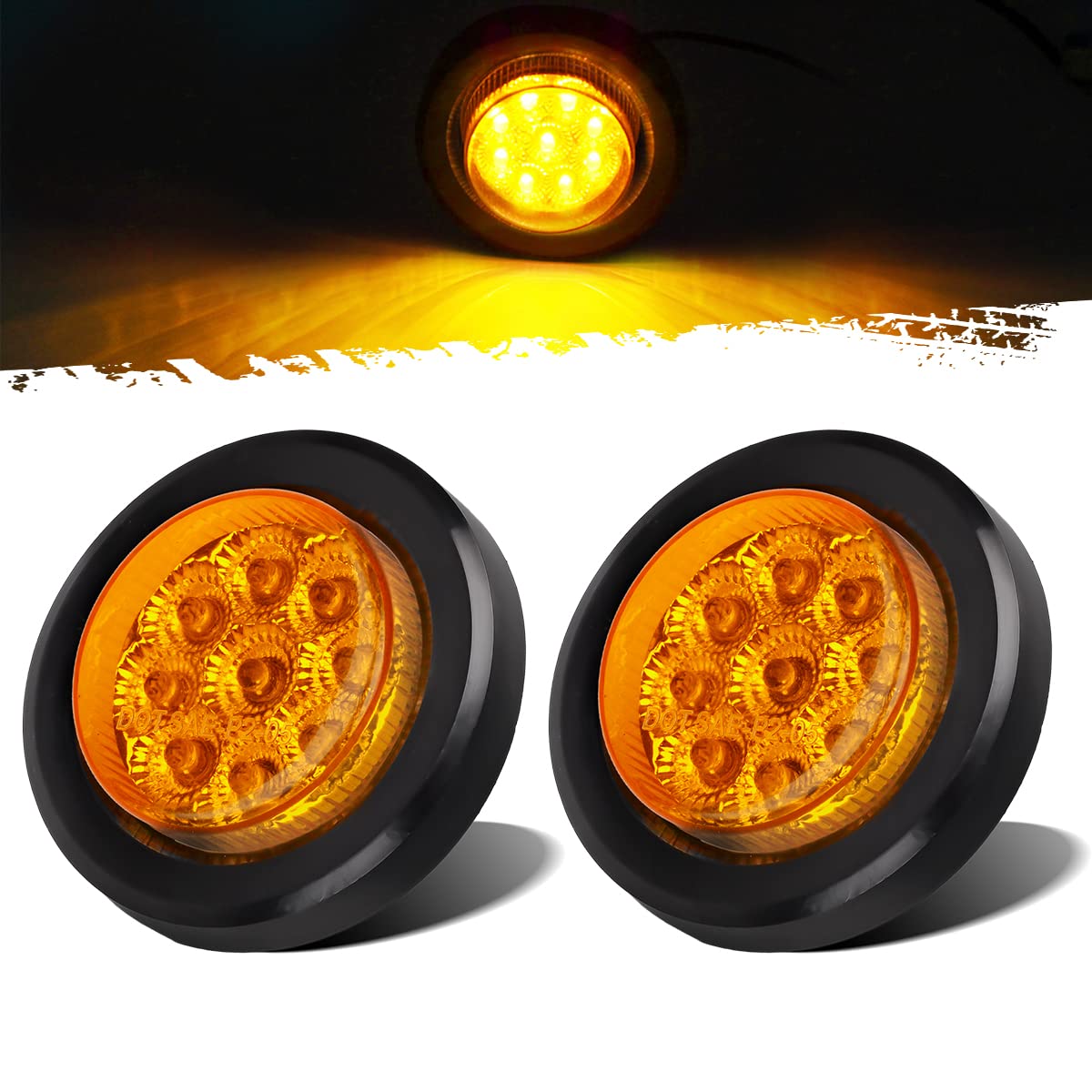 Partsam front view of 2-inch amber marker showing compact profile and visibility