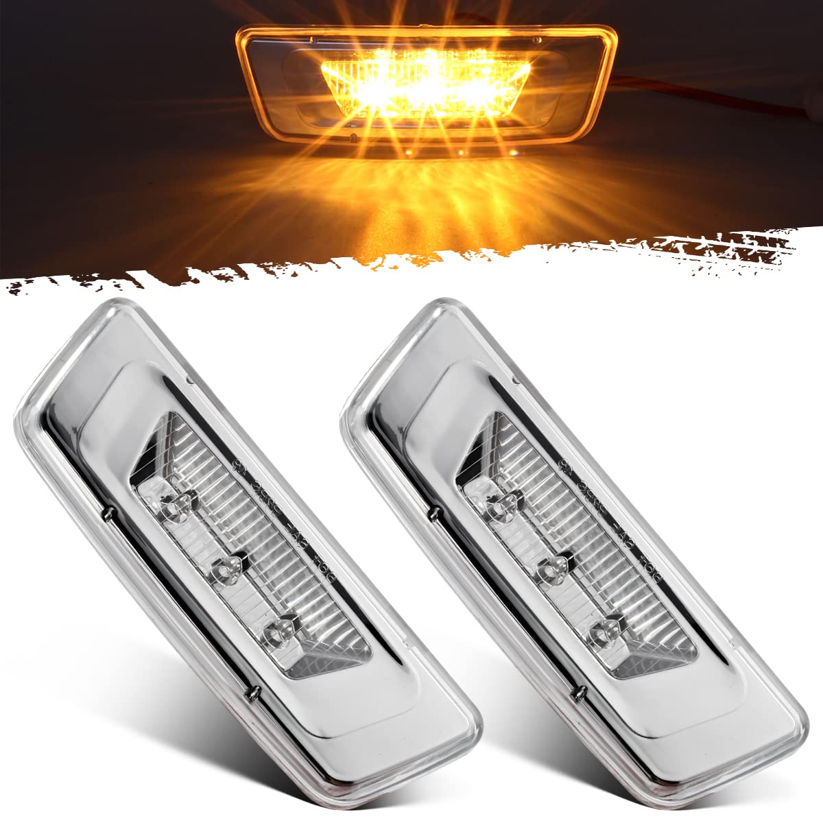 Partsam front view of both LED side marker assemblies showing clear lens and shape for easy replacement