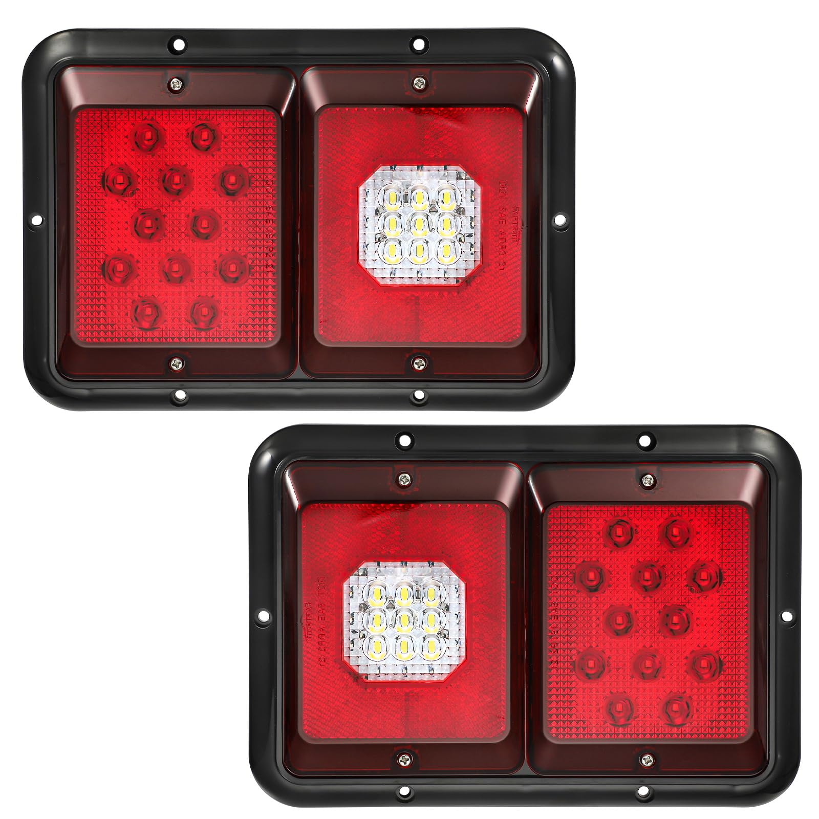 Partsam front view double LED taillight showing clear reverse lens and red stop LEDs for visibility