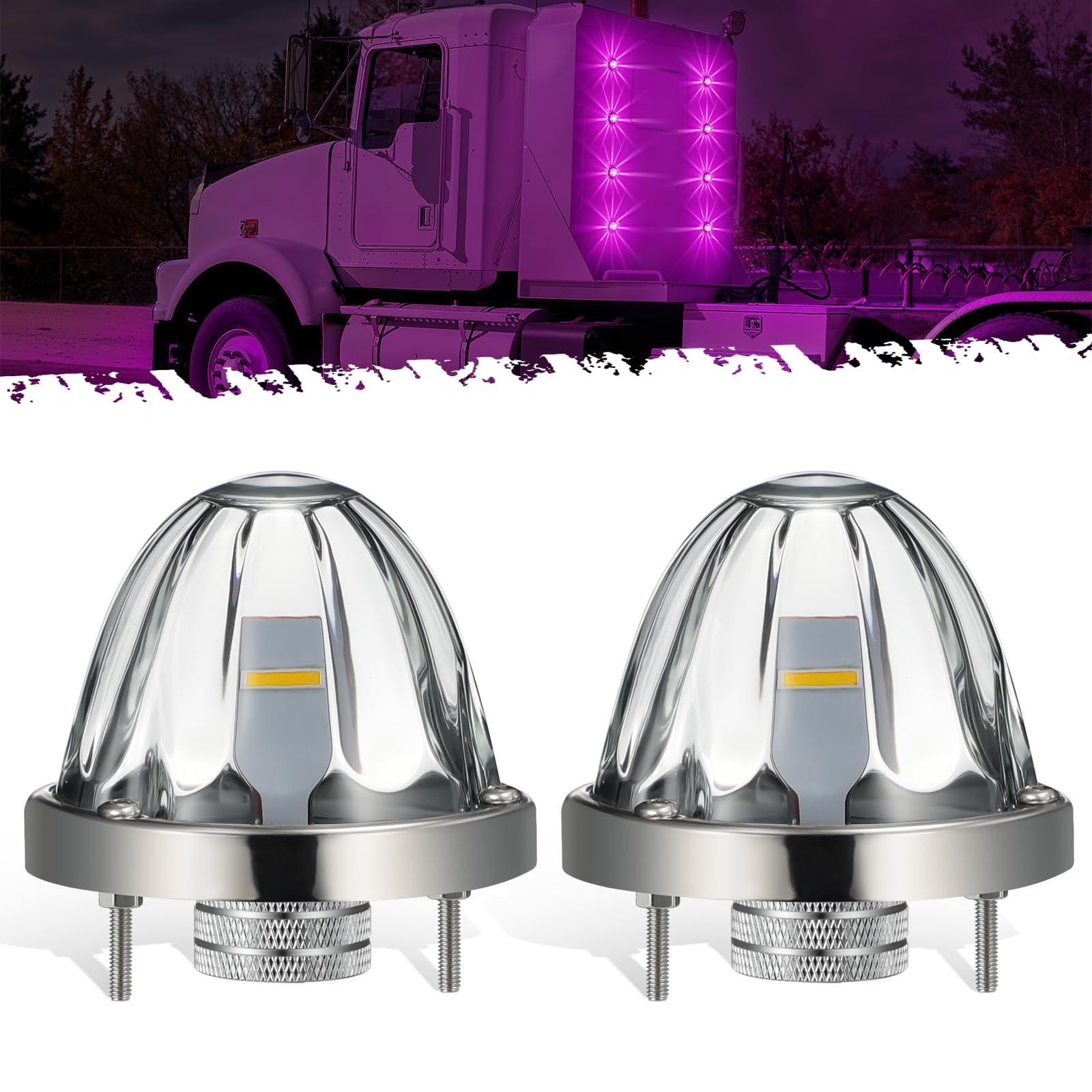 Partsam front view glass watermelon light showing bright purple illumination and improved visibility