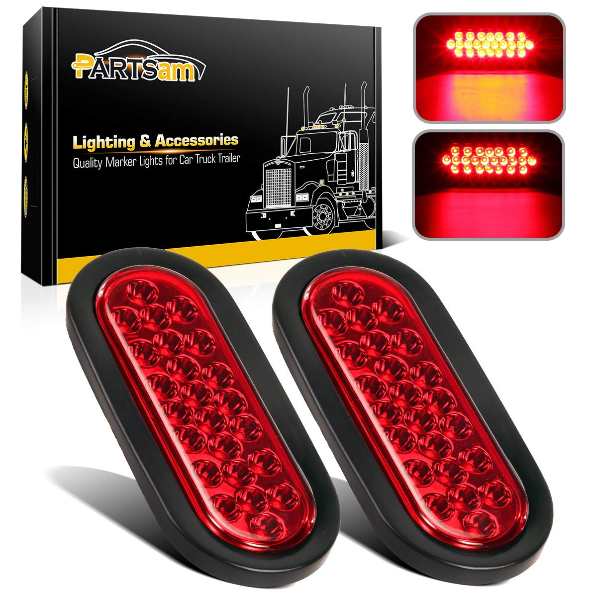 Partsam front view of oval LED tail light showing bright signal output