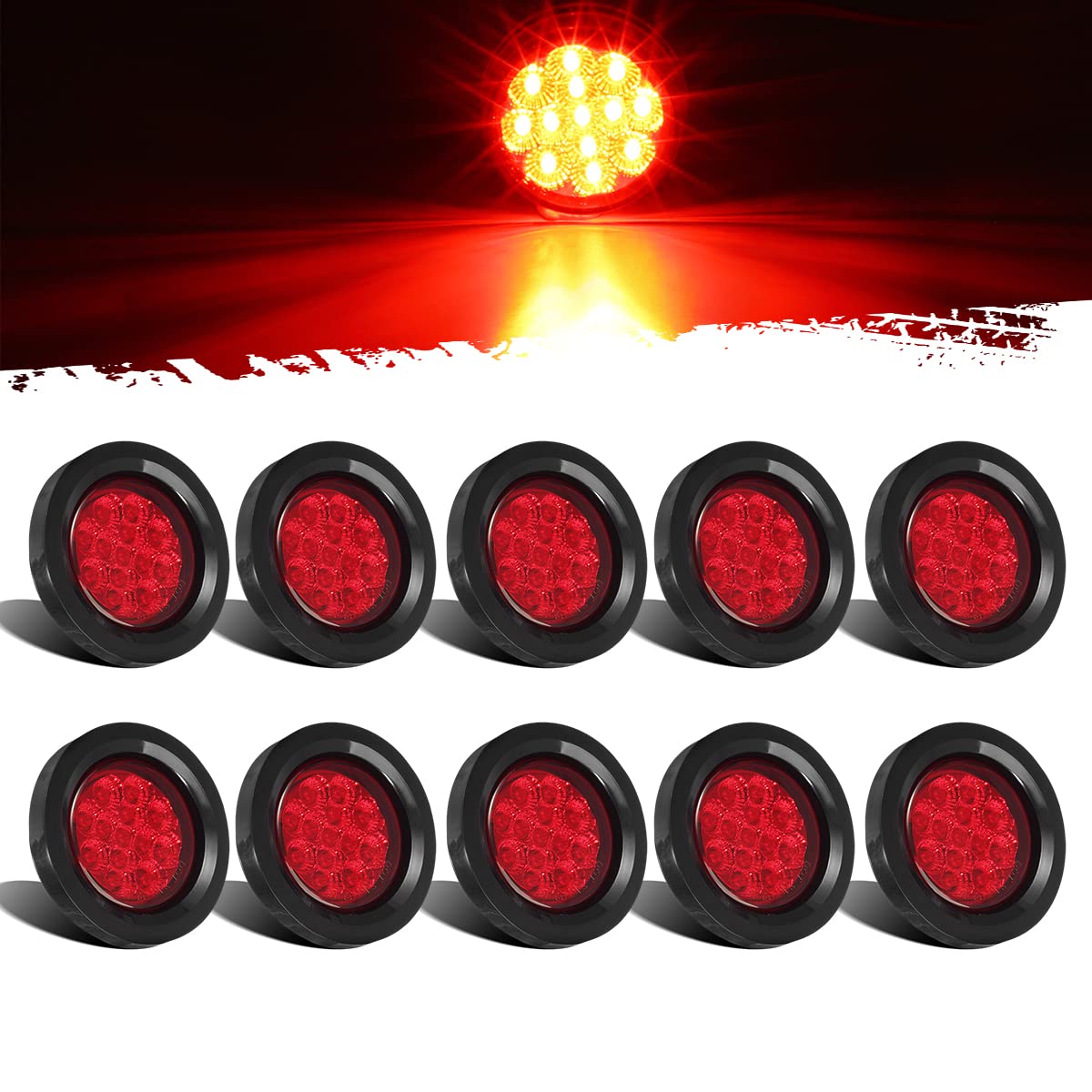 Partsam front view of ten red LED markers showing compact, DOT-approved visibility