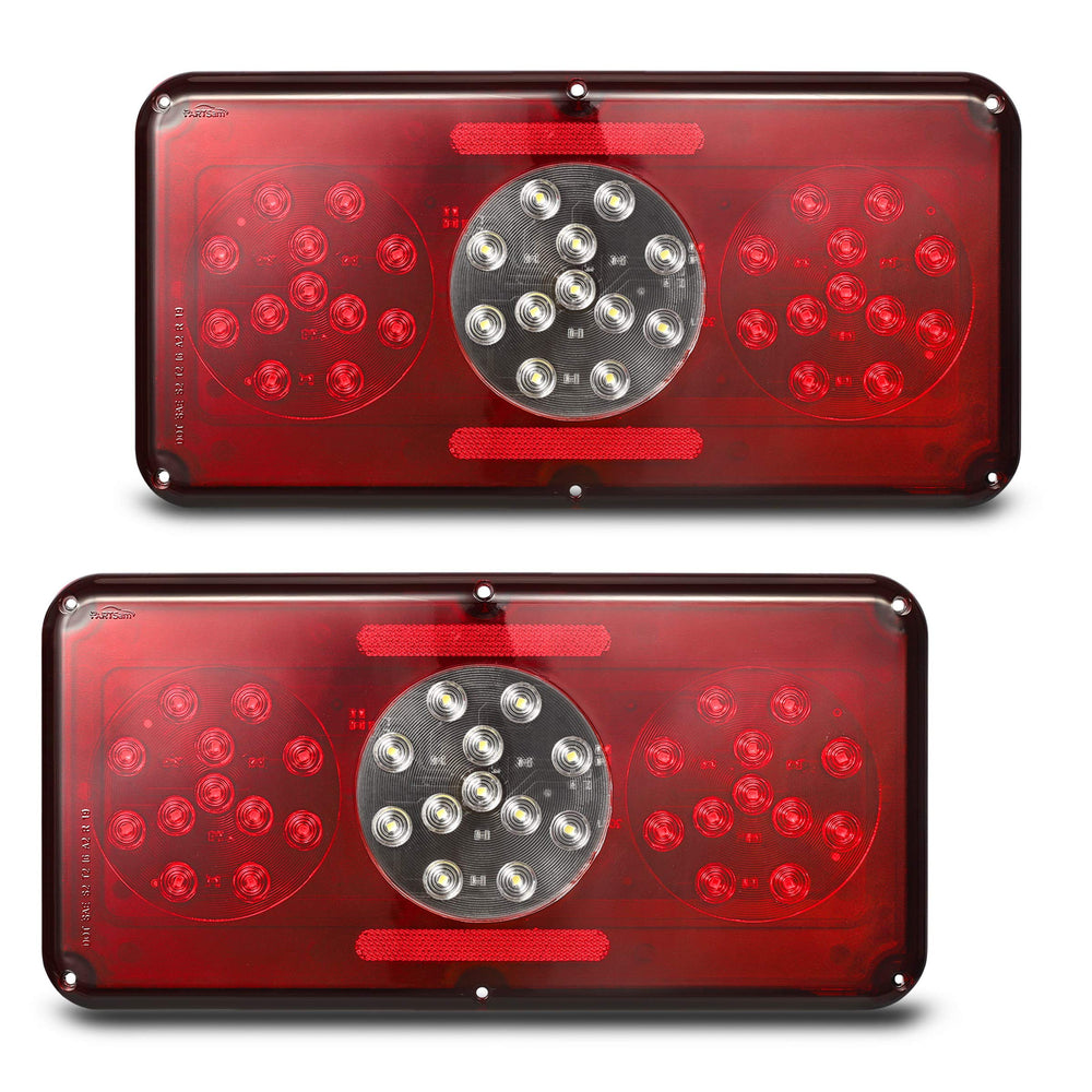 Partsam front view of rectangular tail light showing bright LEDs and clear signaling