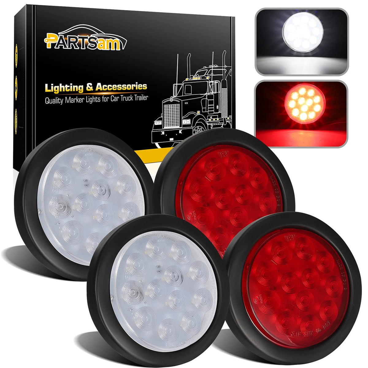 Partsam front view showing red and white round lights for clear visibility