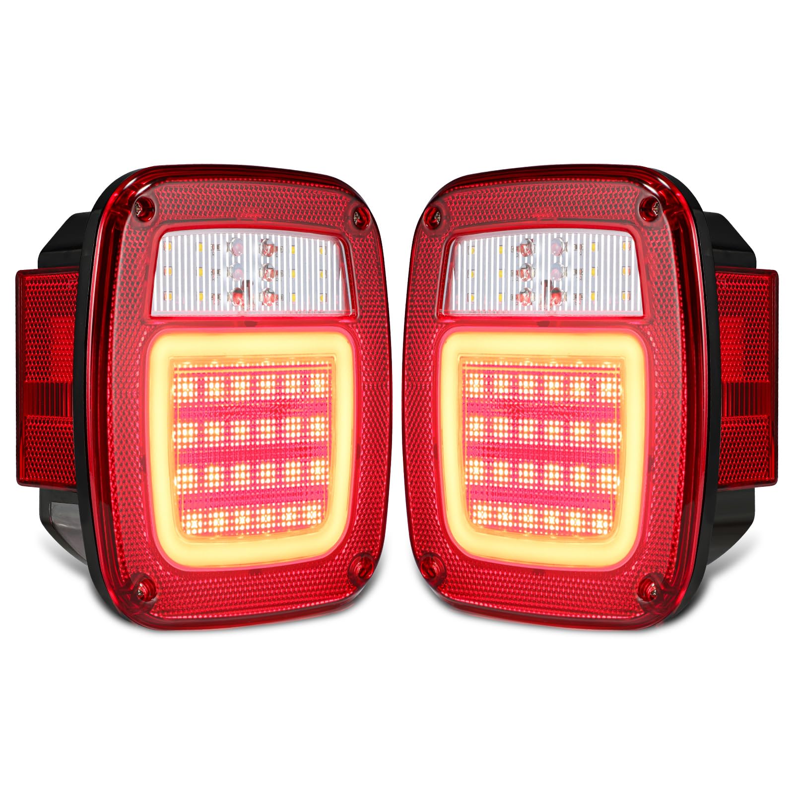 Partsam front view red lens tail light showing bright halo benefit