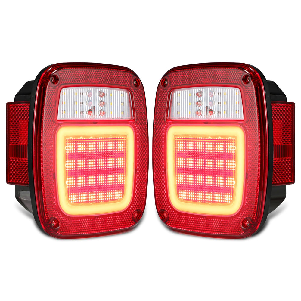 Partsam front view red lens tail light showing bright halo benefit