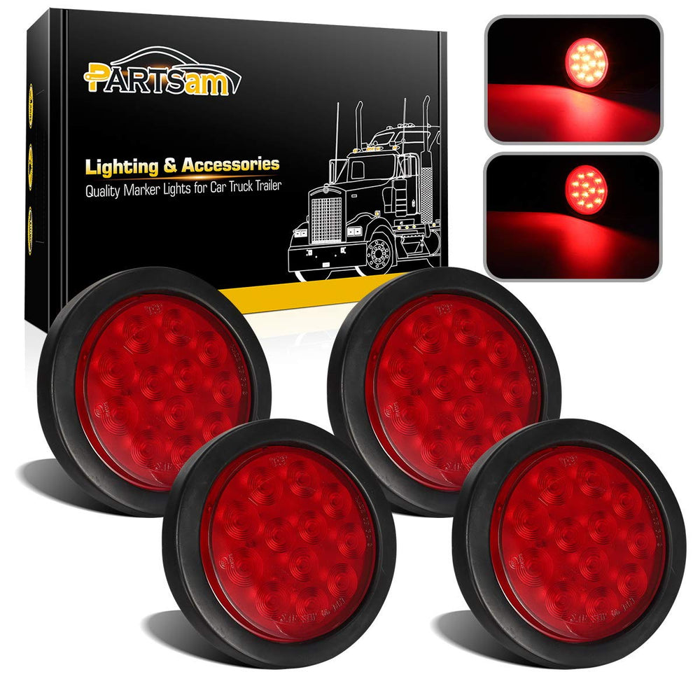 Partsam front view round LED trailer light showing bright red lens and flush mount benefit