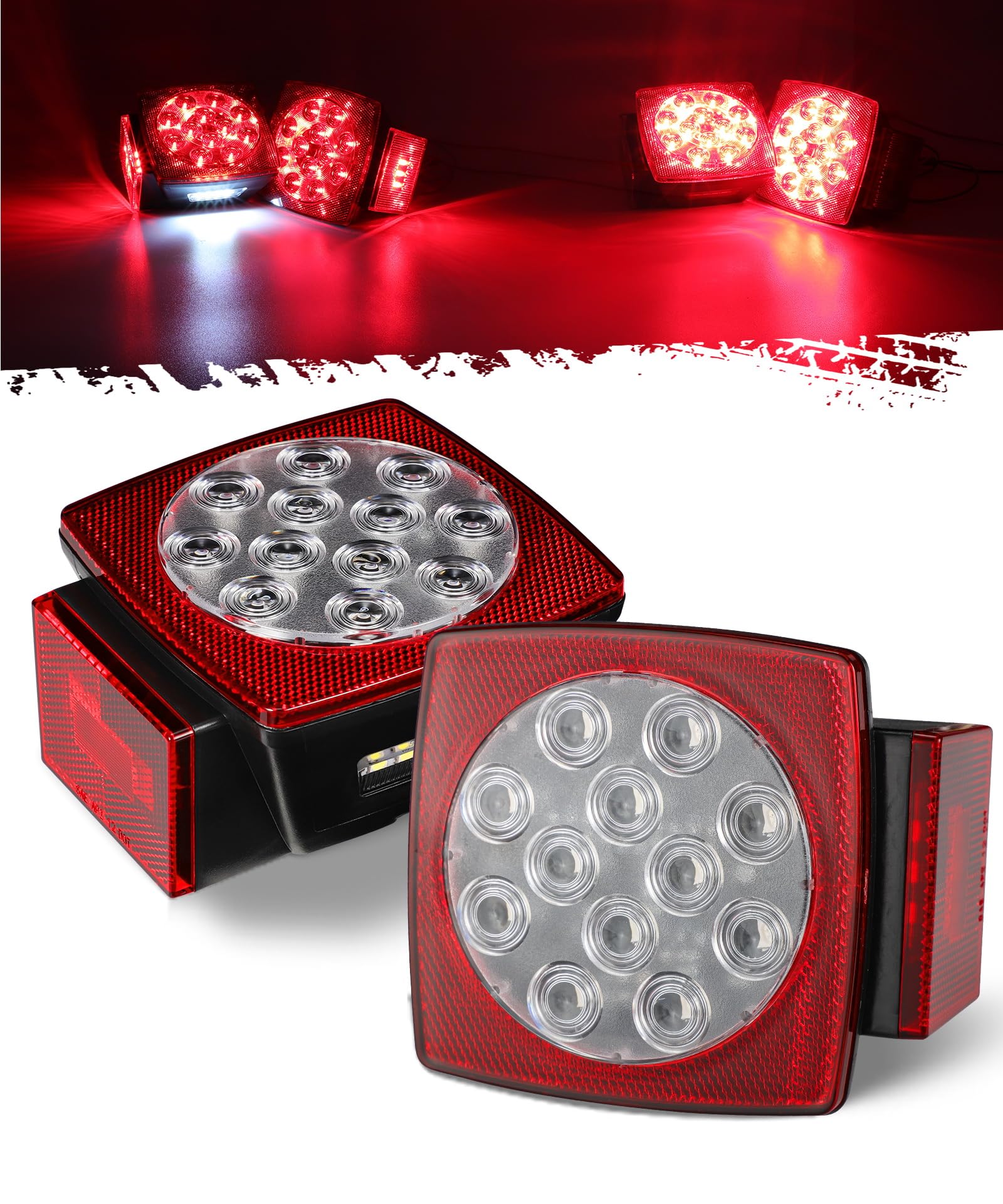 Partsam front view of square LED trailer light showing clear red lens and reflector benefit