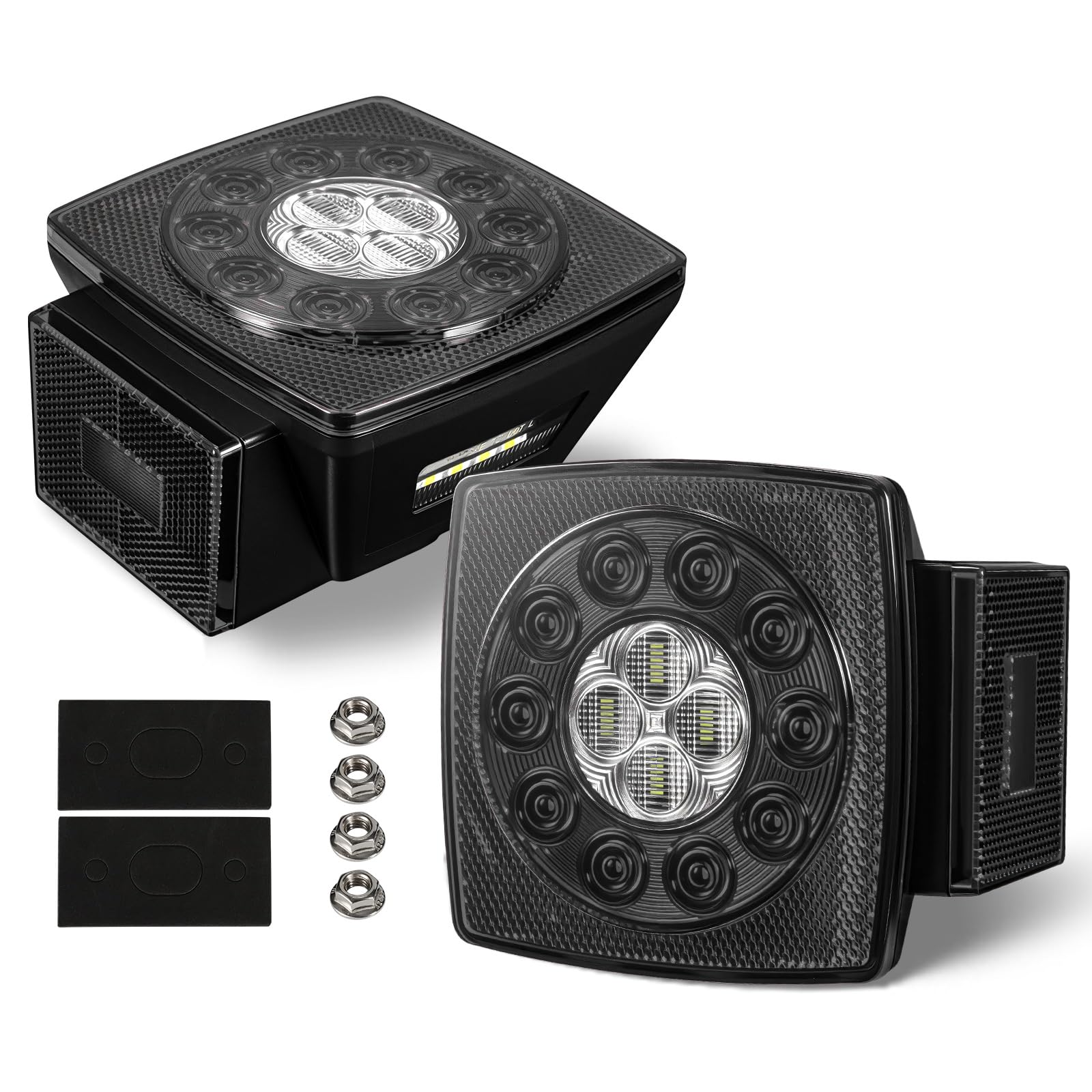 Partsam front view square LED trailer light showing clear lens and bright signals benefit visibility
