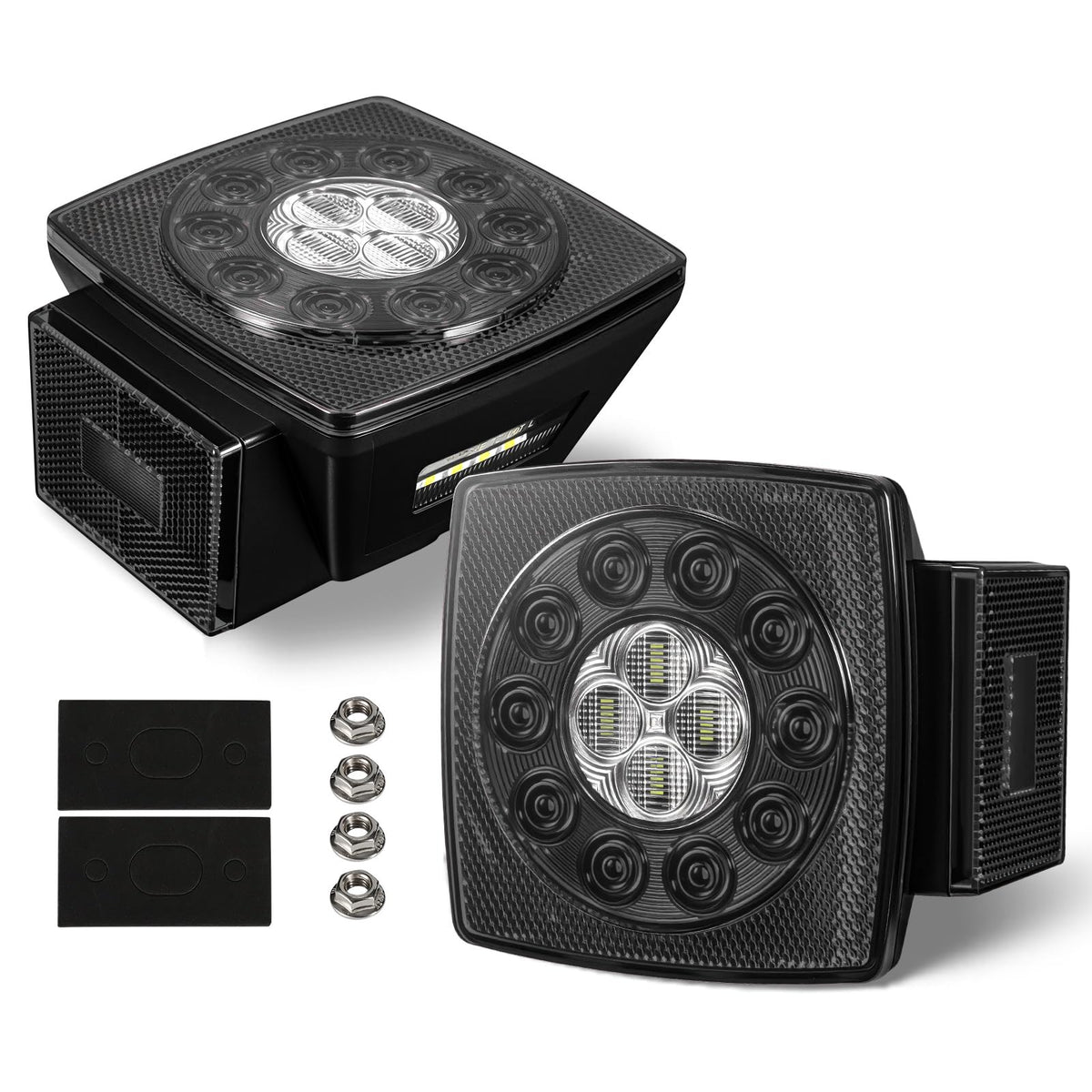 Partsam front view square LED trailer light showing clear lens and bright signals benefit visibility