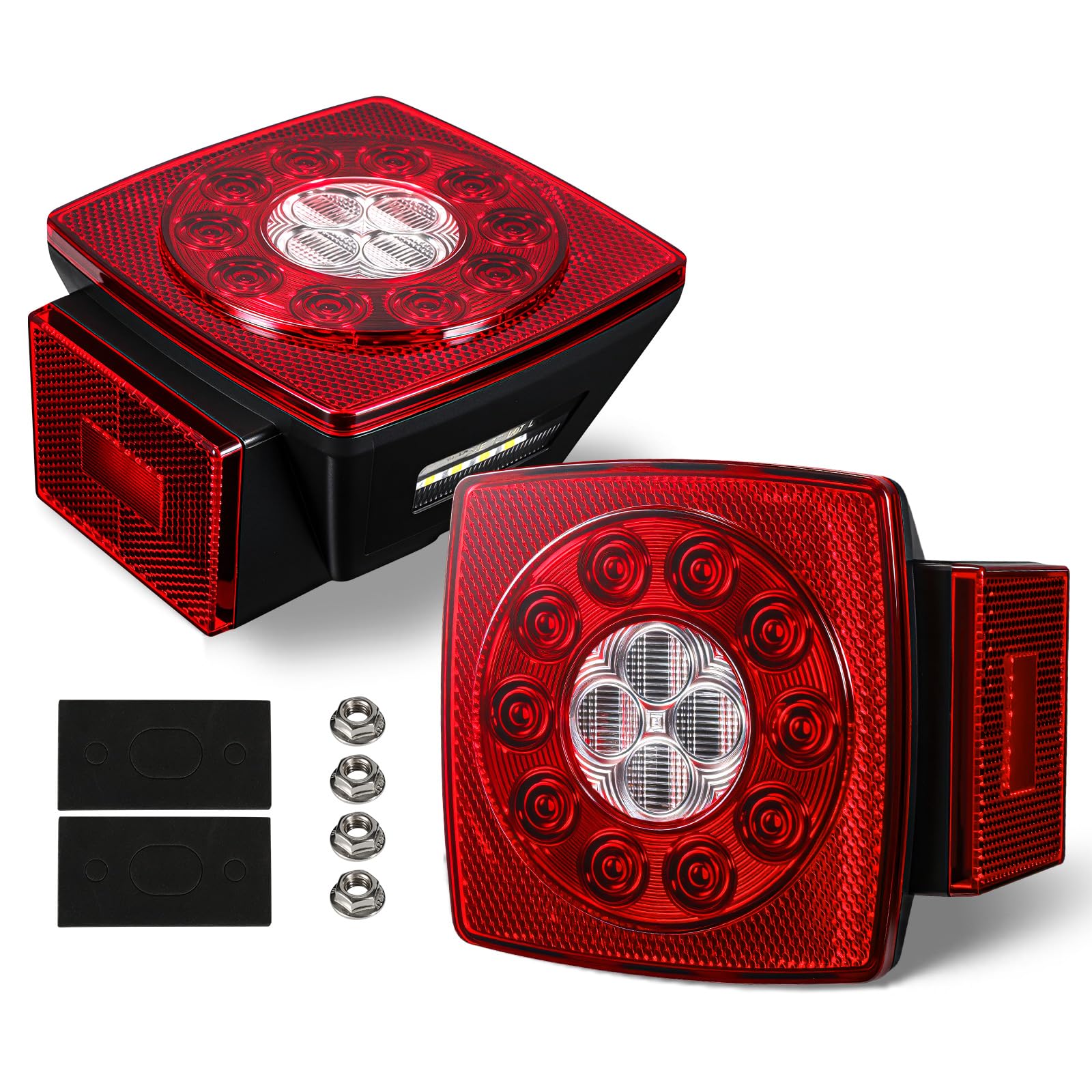 Partsam front view square LED trailer light showing bright signaling