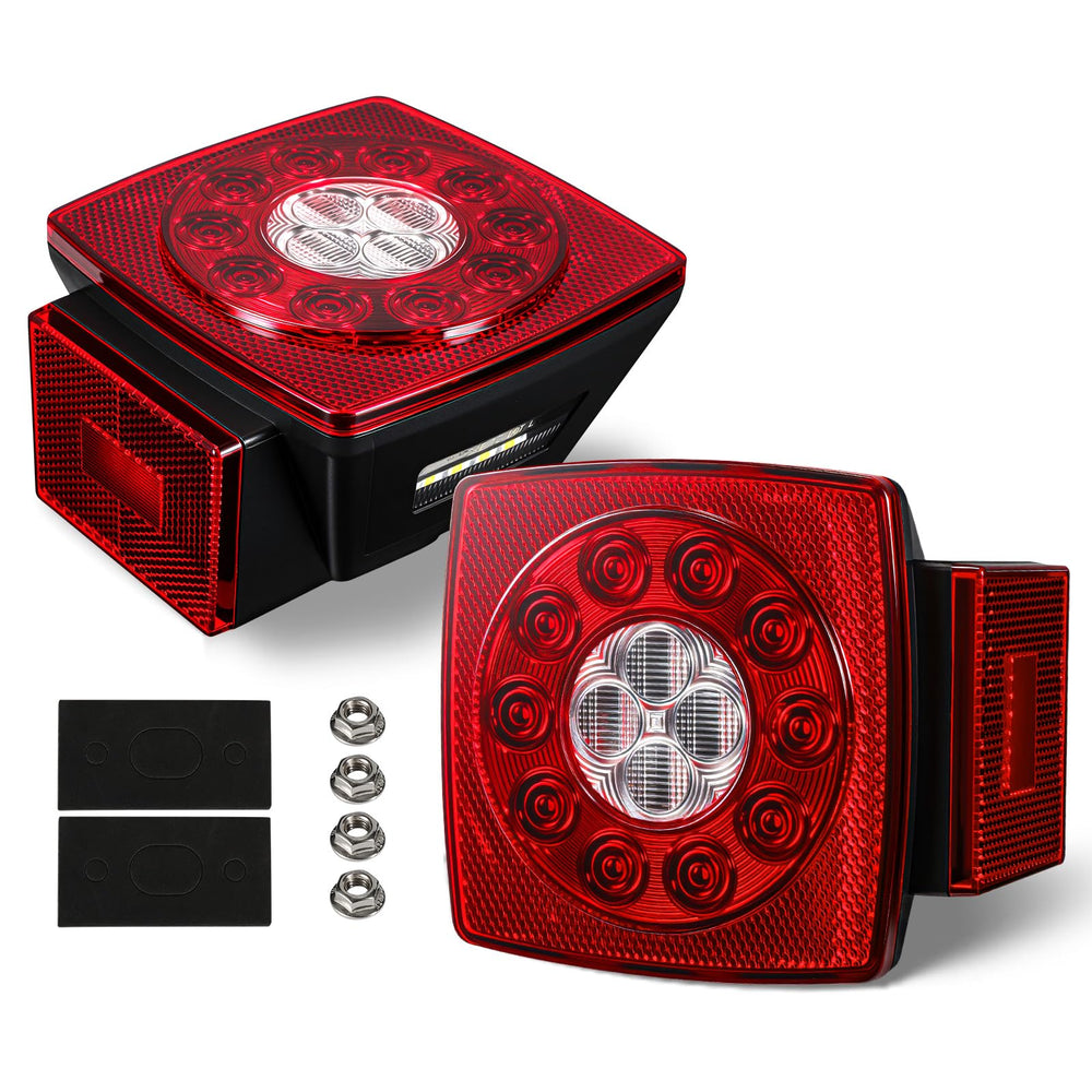 Partsam front view square LED trailer light showing bright signaling