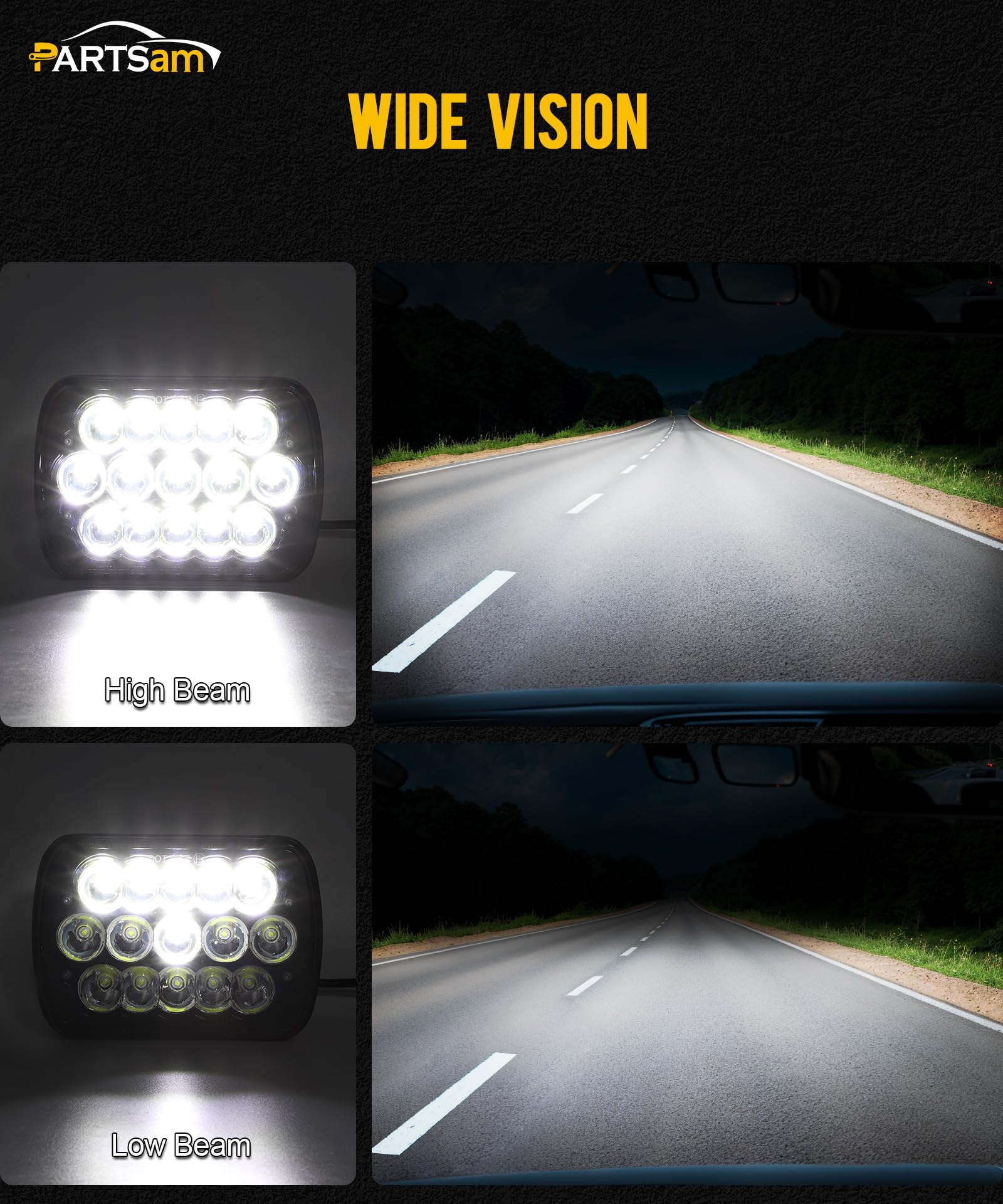 Partsam headlight installed on a Jeep Wrangler demonstrating easy fit and modernized appearance
