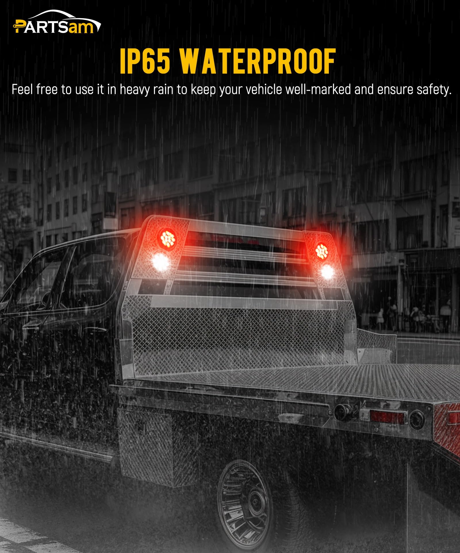 Partsam installed on trailer showing secure flange mount and visibility