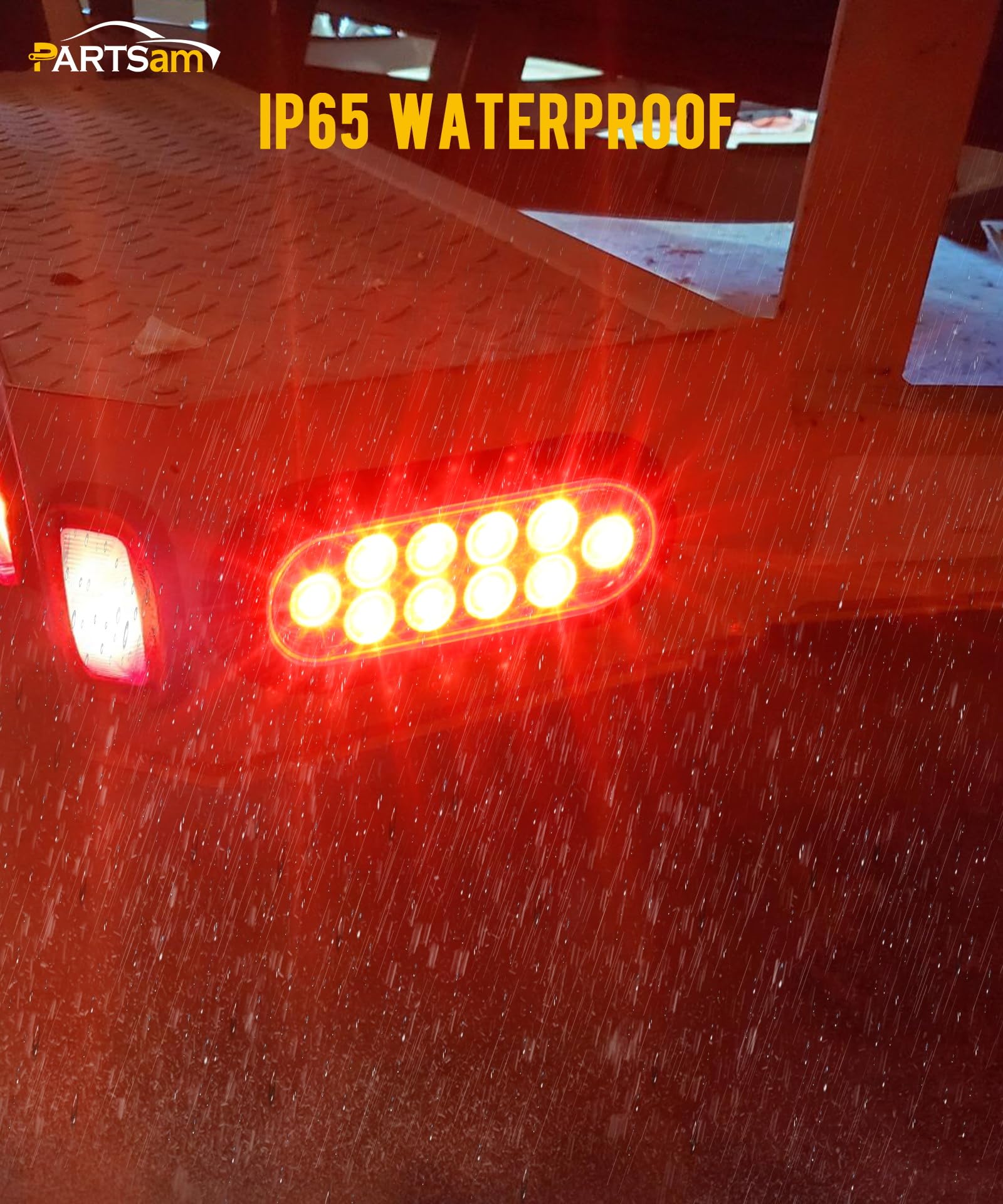 Partsam installed on trailer rear at night showing enhanced visibility and safety benefit