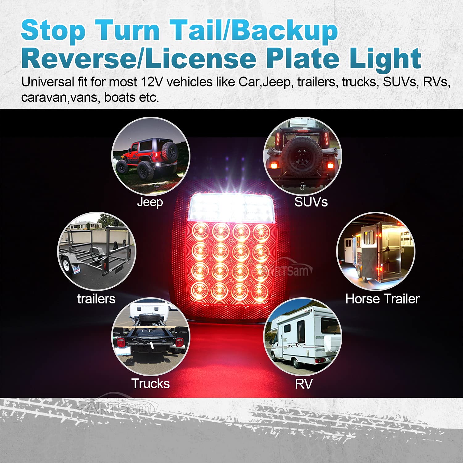 Partsam tail lights installed on trailer offering bright multi-function rear illumination