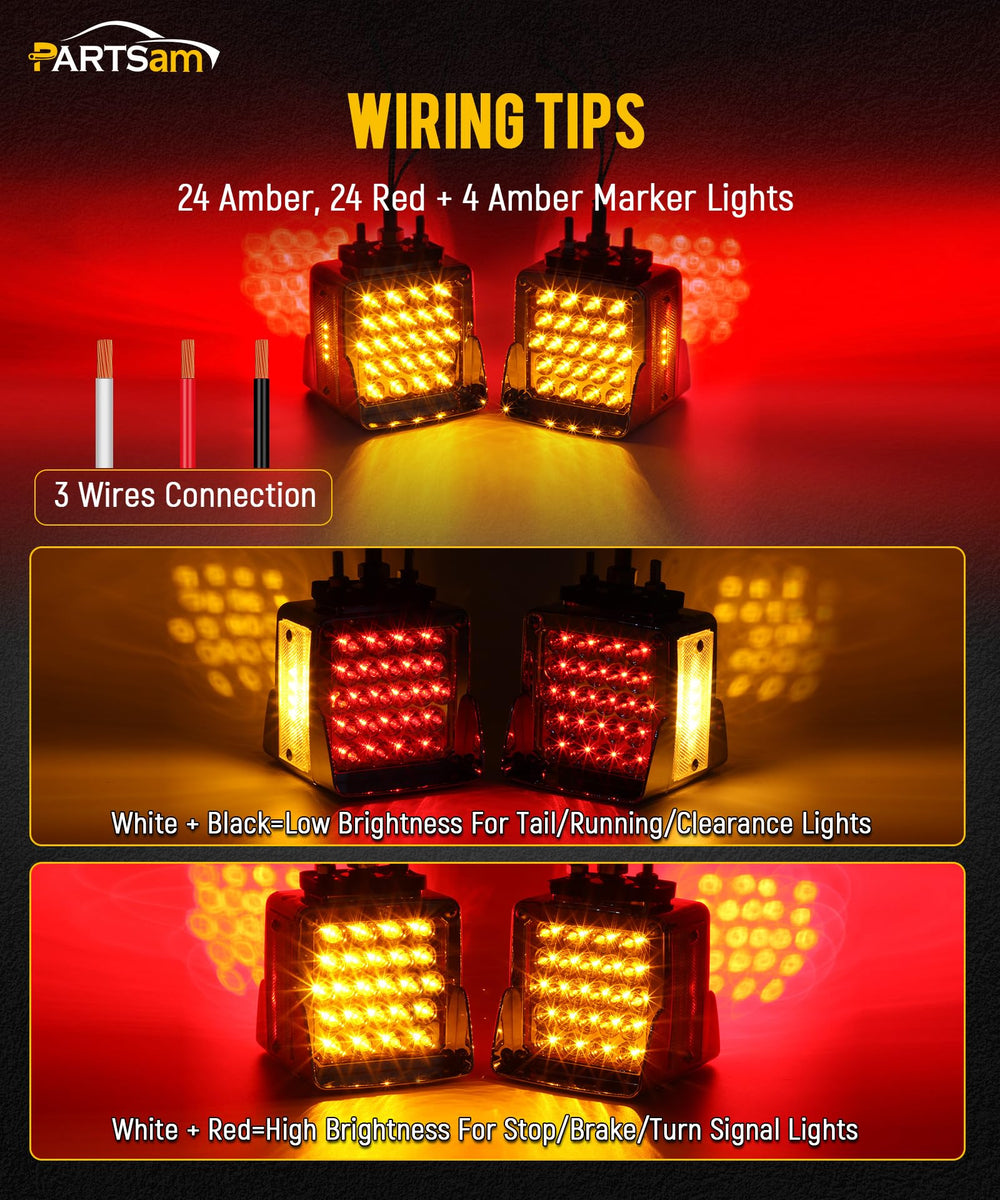 Partsam LED lens close-up showing 52 LEDs for high visibility and even light output