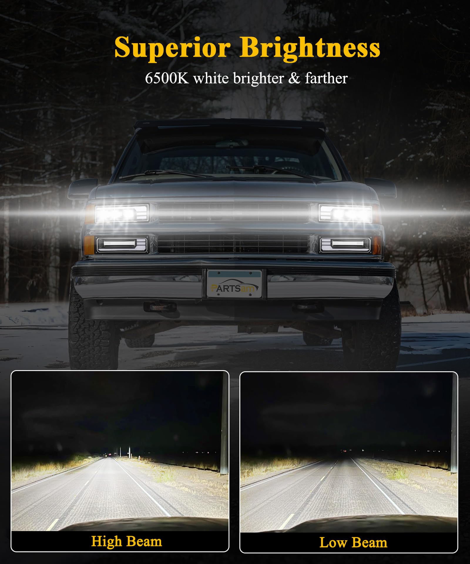 Partsam LED texture and lens close-up demonstrating durable sealed construction