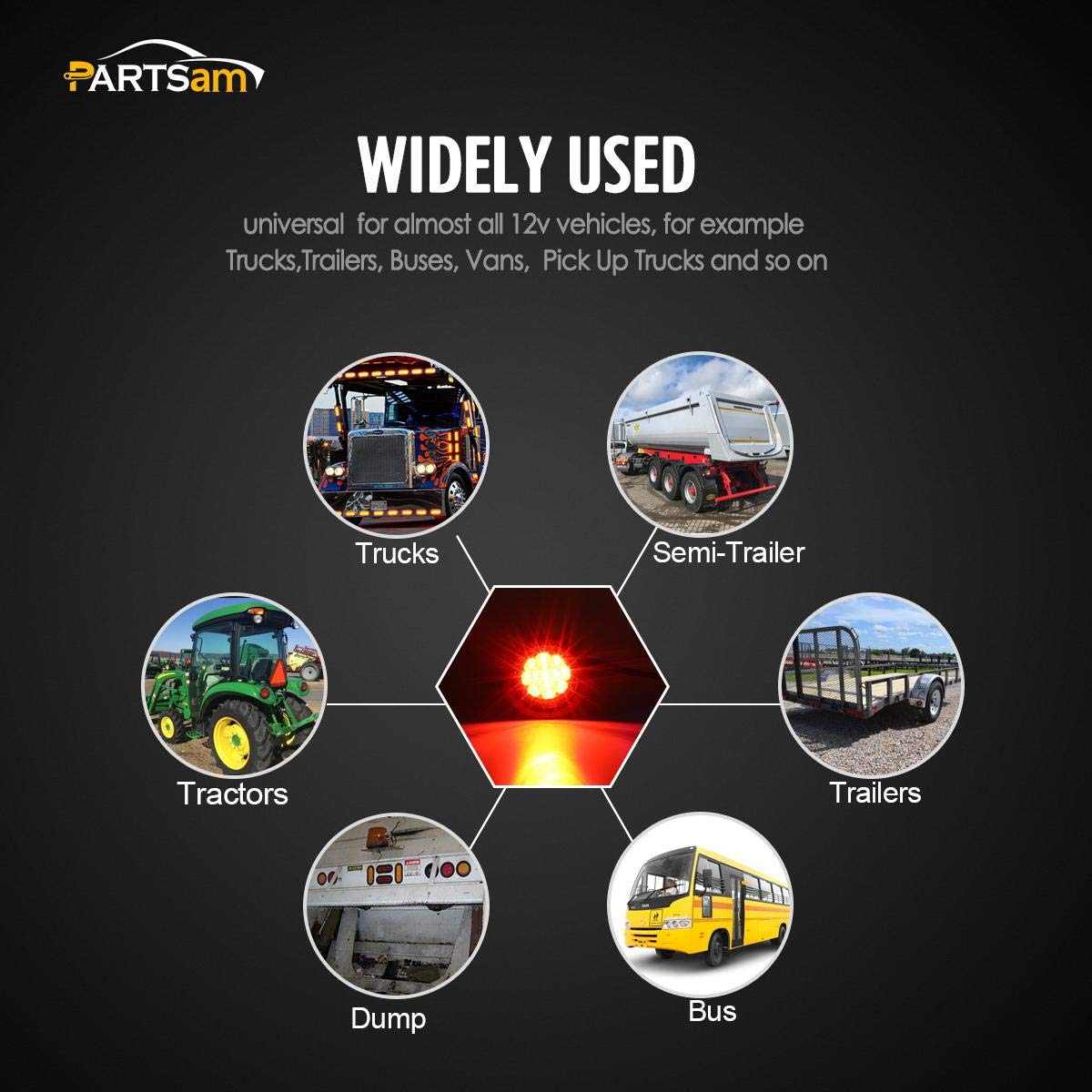 Partsam trailer at night with markers providing clear nighttime visibility