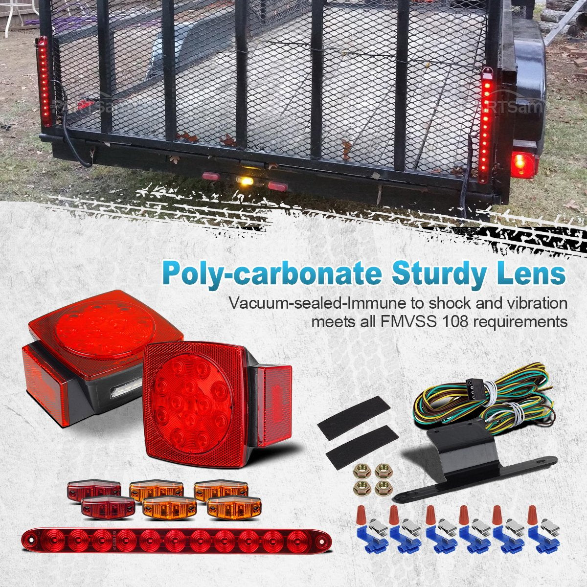 Partsam mini oval side markers grouped showing clear red and amber visibility