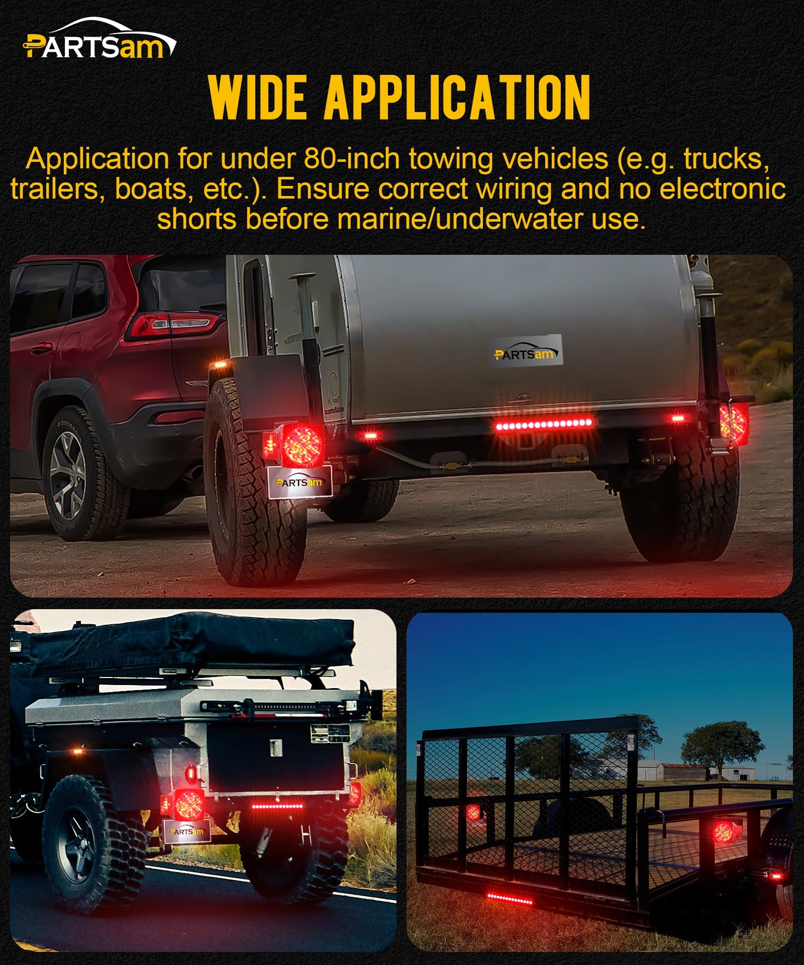 Partsam lights mounted on a boat trailer illustrating submersible use