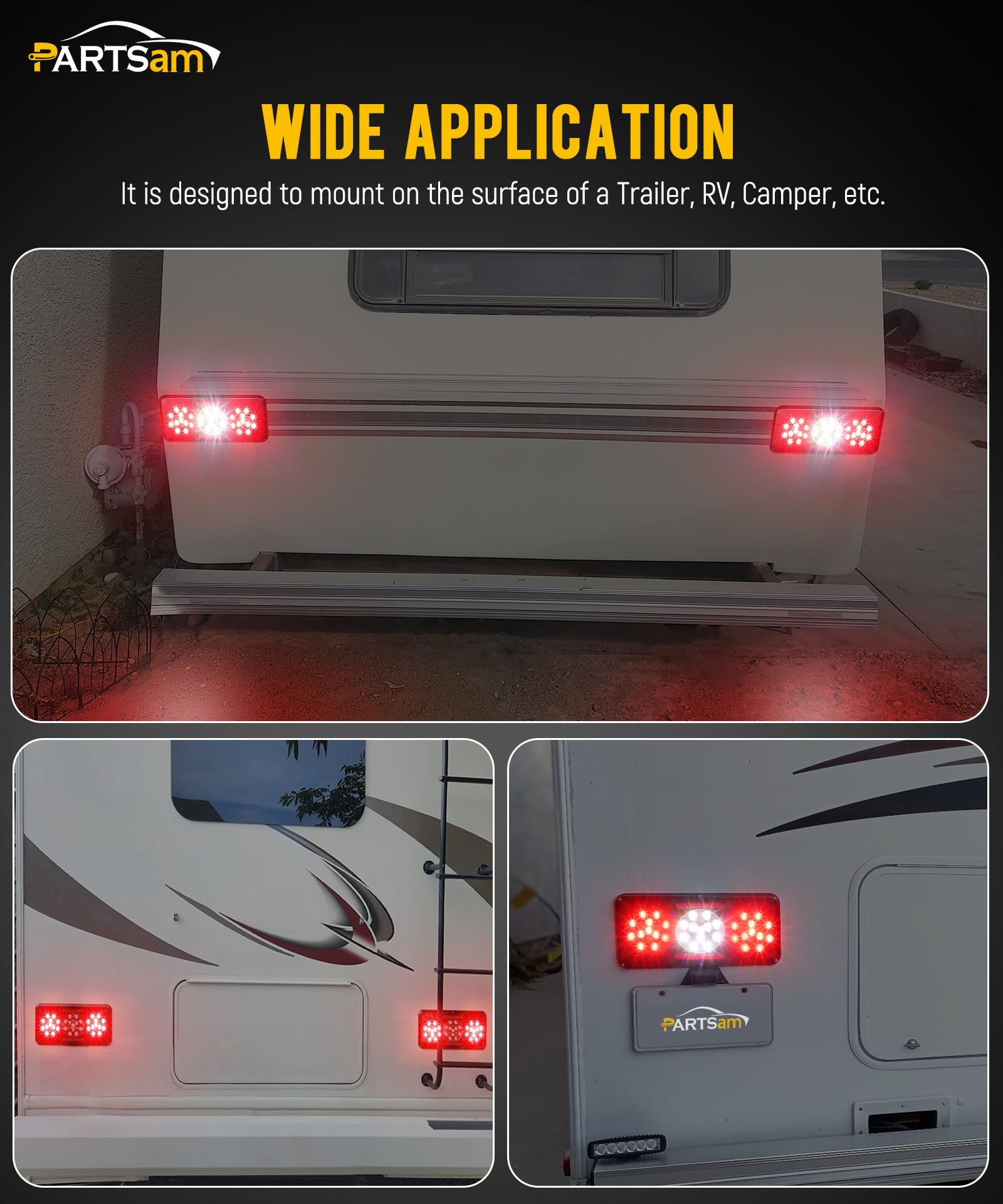 Partsam mounted vertically on RV showing multi-function signal placement