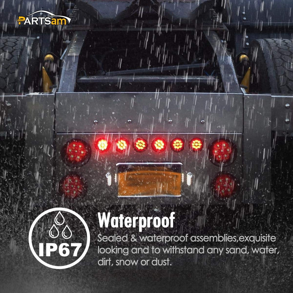 Partsam night shot showing amber and red LEDs improving trailer visibility