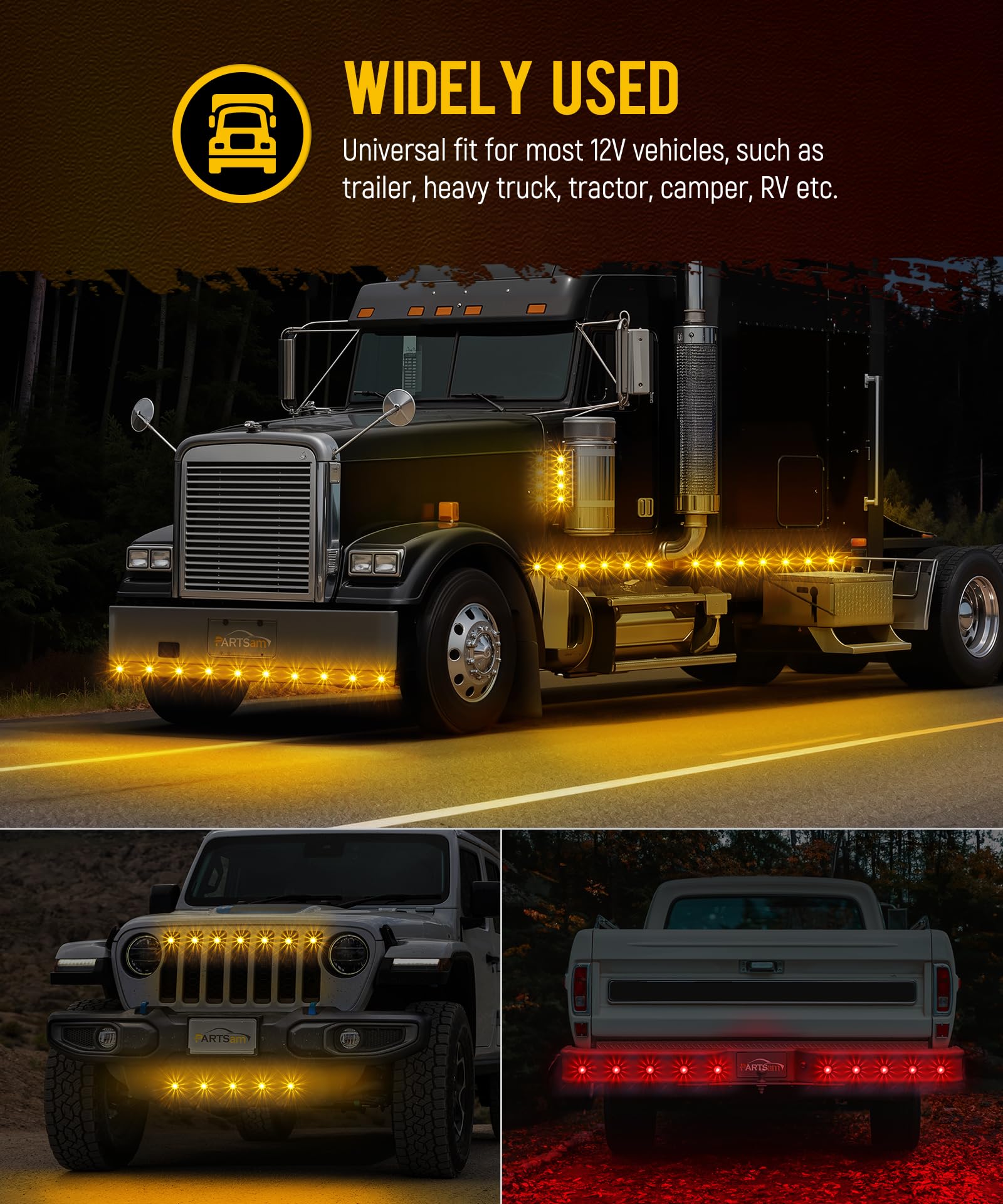 Partsam nighttime amber and red glow showing clear signaling visibility