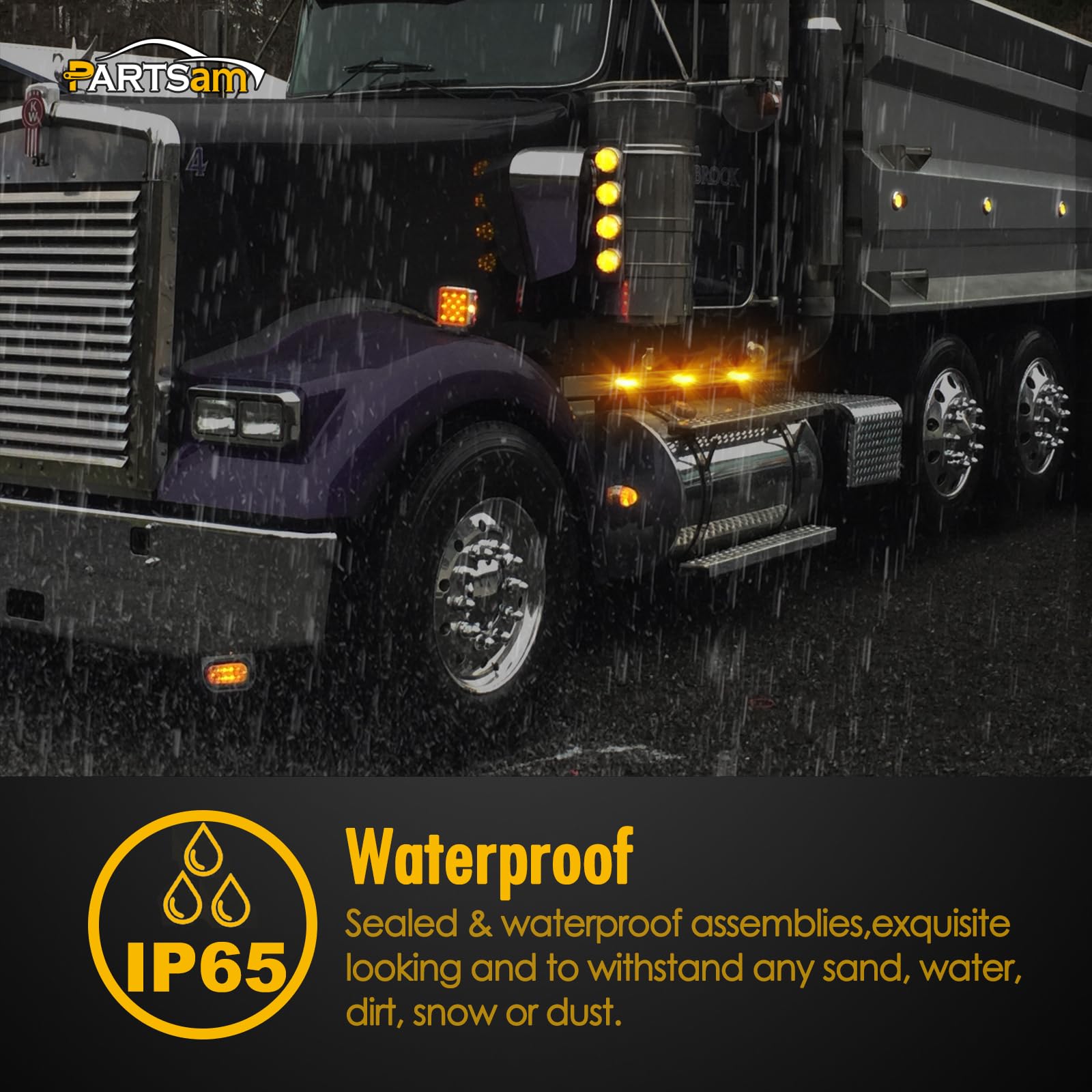 Partsam nighttime amber glow demonstrating bright LED signaling for enhanced road safety