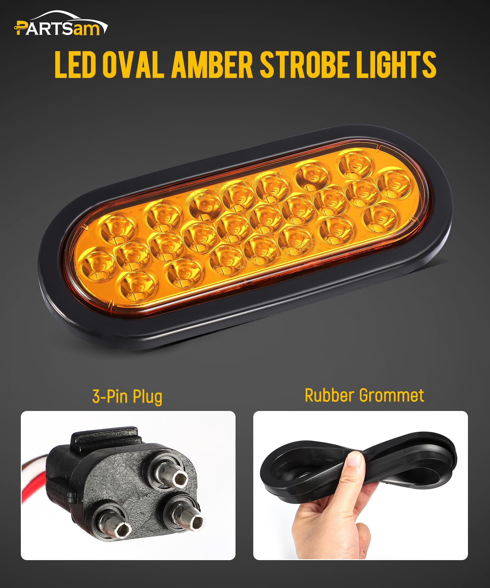 Partsam oval amber strobe side profile showing slim design and durability benefit