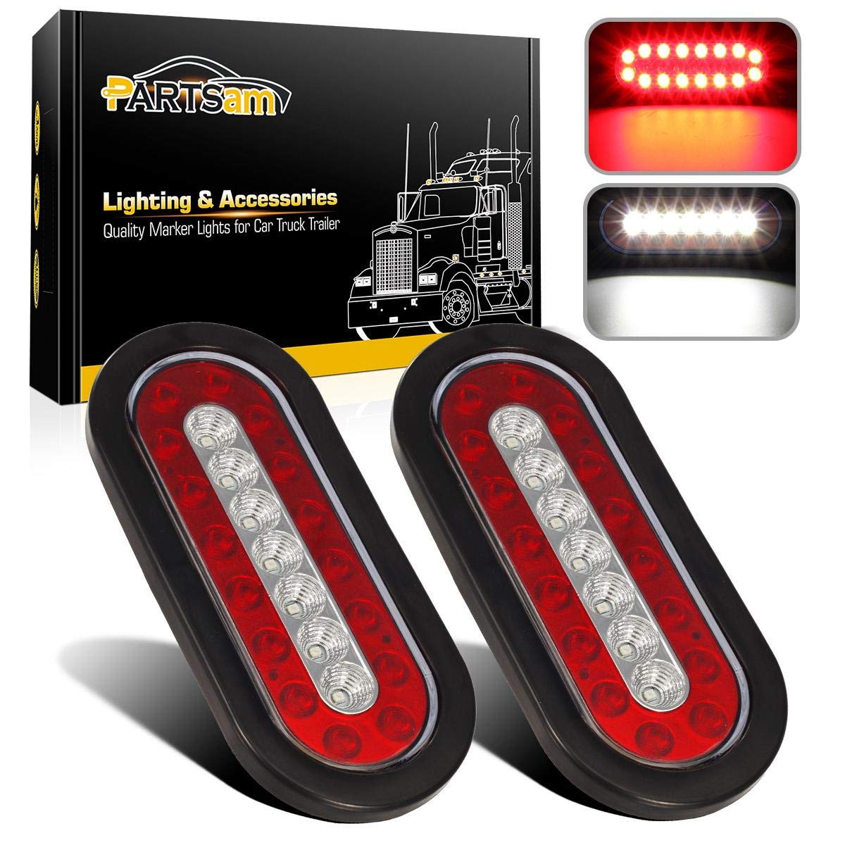 Partsam front view oval LED tail light showing red and white LEDs for clear signaling