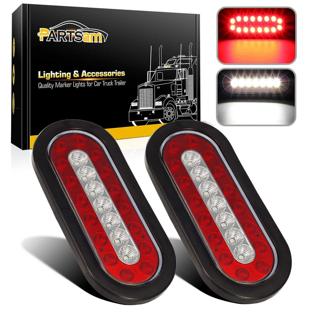 Partsam front view oval LED tail light showing red and white LEDs for clear signaling