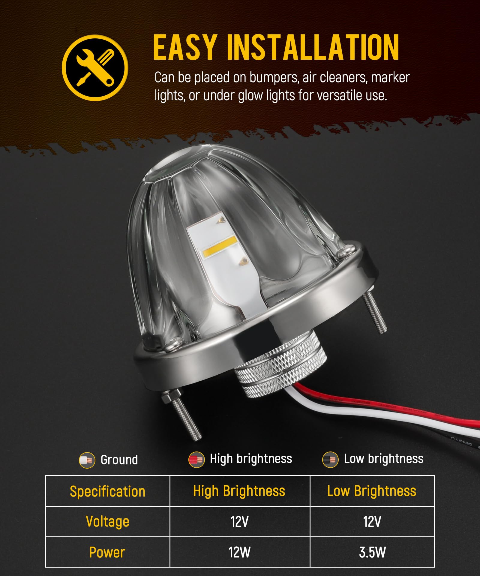 Partsam side marker wiring leads visible for easy three-wire installation benefit