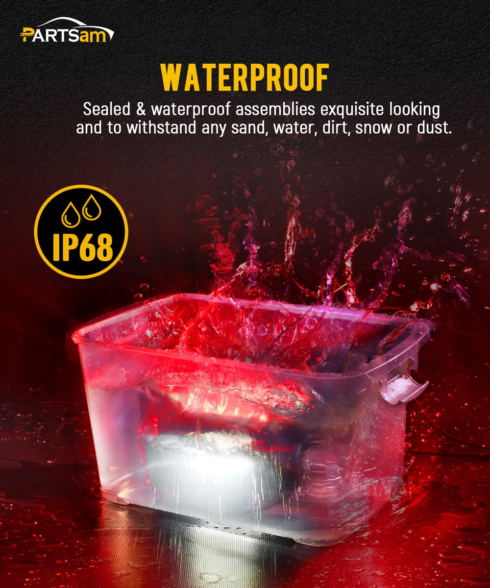 Partsam lights submerged in water showing IP68 waterproof benefit