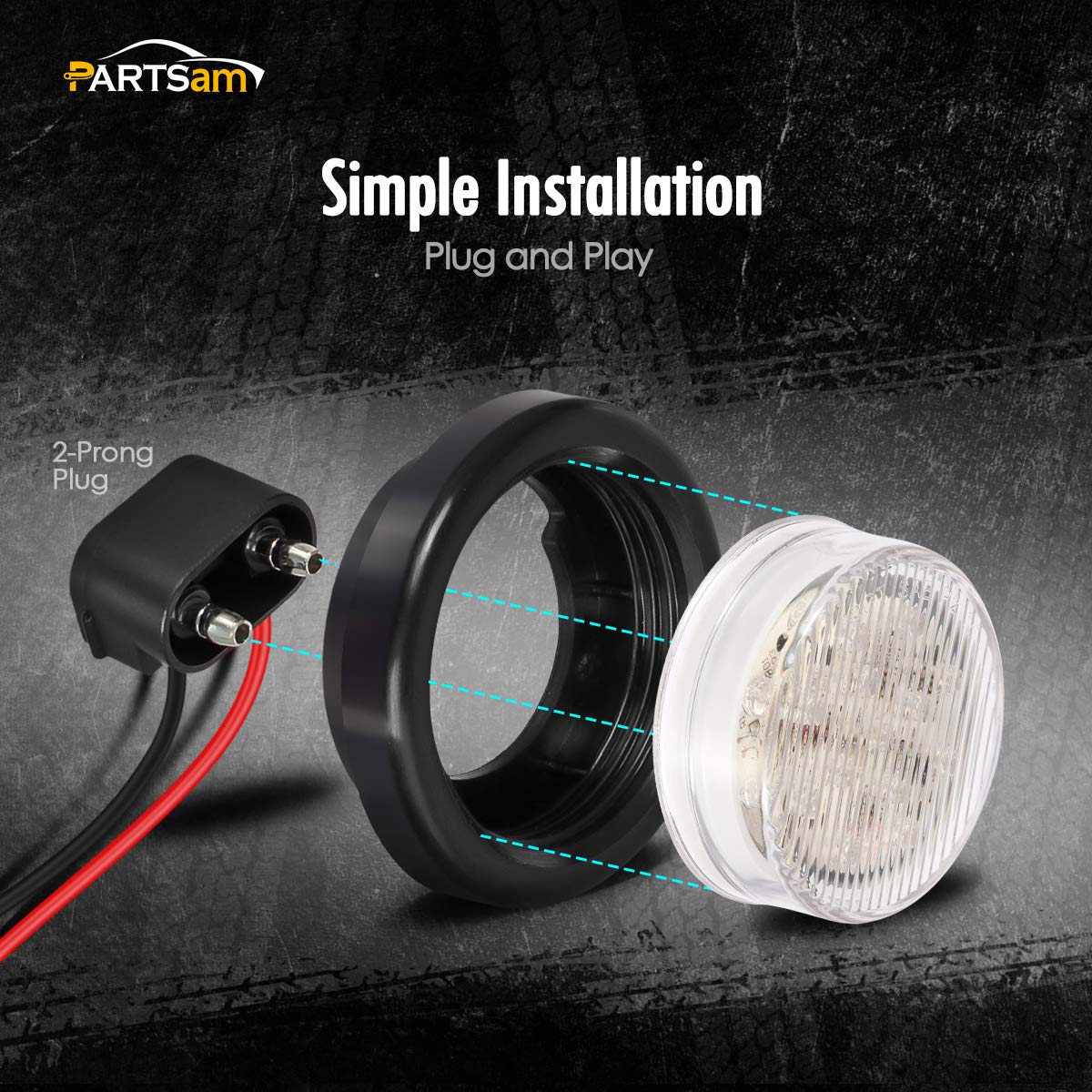 Partsam rear view with two-wire pigtail showing easy wiring and protected housing benefit
