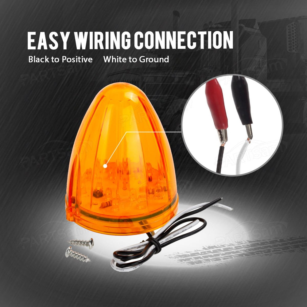 Partsam wiring pigtail close-up showing black positive and white ground for simple hardwiring
