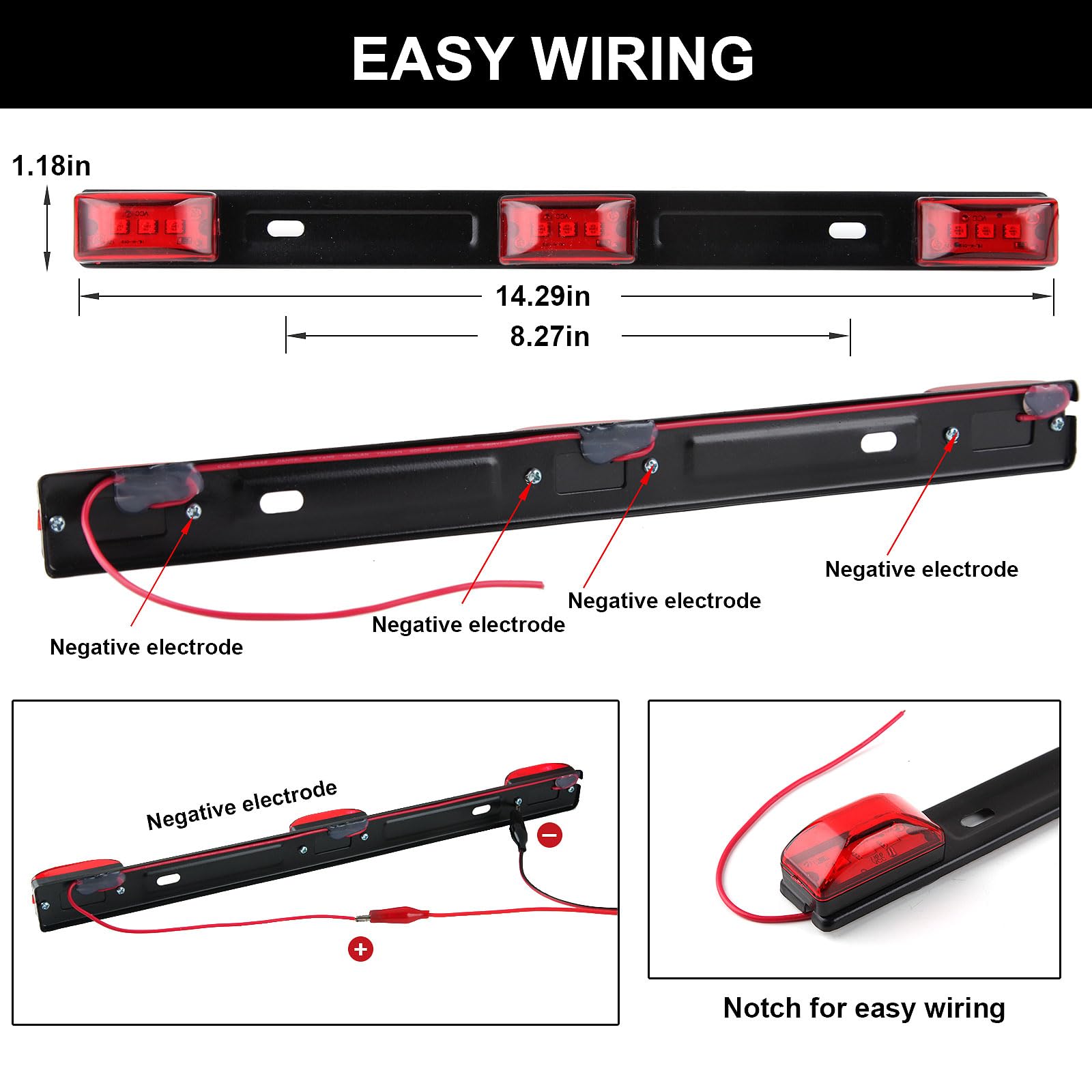 Partswcgg 15-inch third brake light bar detail showing bright LEDs and clear lens for safer braking