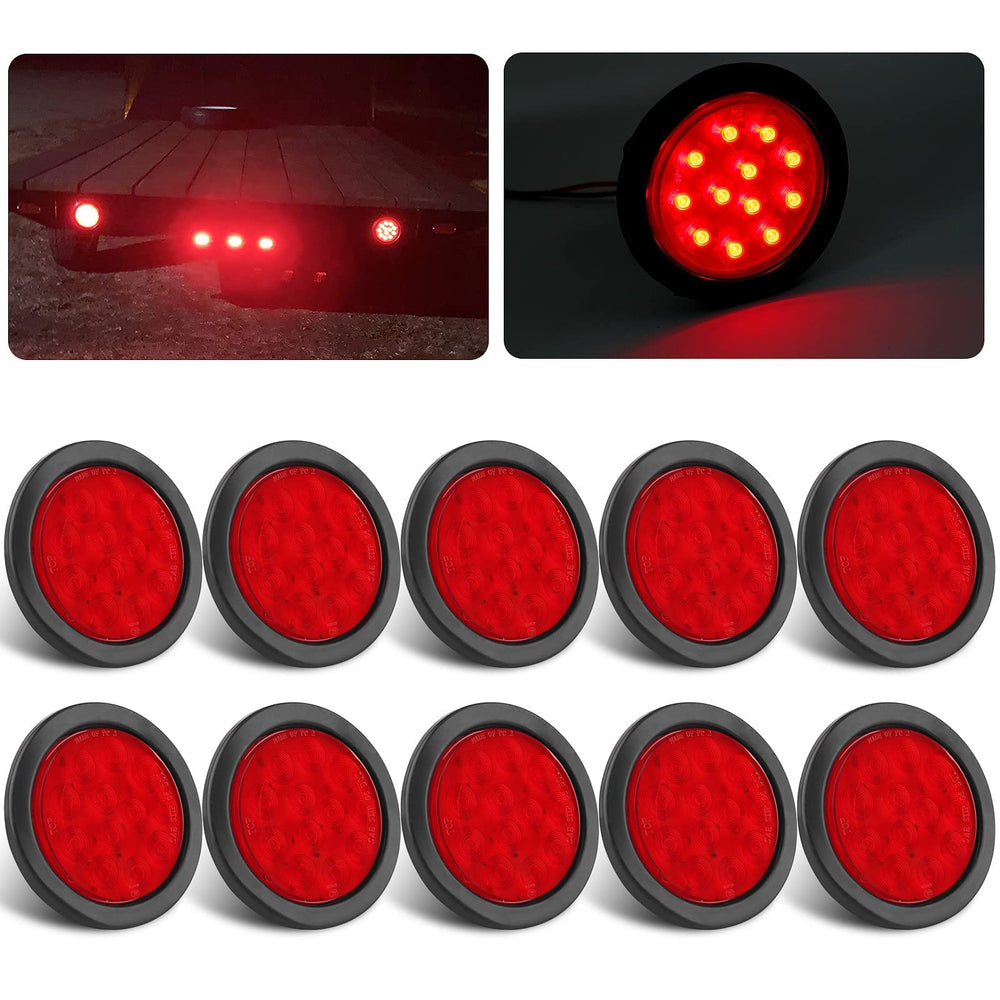 Partswcgg front view of 4-inch red LED tail light showing bright lens and road visibility