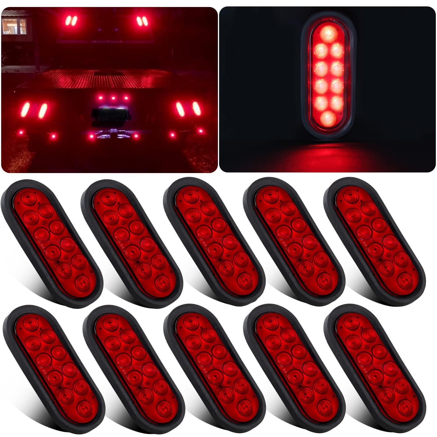 Partswcgg front view of 6-inch oval LED tail light showing bright red lens and clear signaling