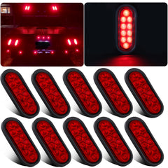 Partswcgg front view of 6-inch oval LED tail light showing bright red lens and clear signaling