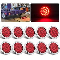 Partswcgg front view of flange-mounted red LED light showing bright visibility